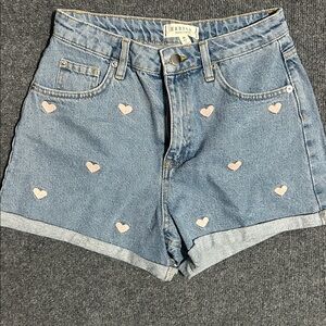 Harper Light Blue Denim Shorts with Pink Heart Details